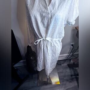 NWT Bahia Beach Collection Madison Shirt Dress White Crochet Medium